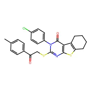 3-(4-chlorophenyl)-2-{[2-(4-methylphenyl)-2-oxoethyl]sulfanyl}-5,6,7,8-tetrahydro[1]benzothieno[2,3-d]pyrimidin-4(3H)-one structure