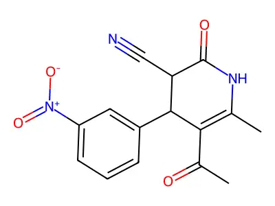 5-acetyl-4-{3-nitrophenyl}-6-methyl-2-oxo-1,2,3,4-tetrahydropyridine-3-carbonitrile structure