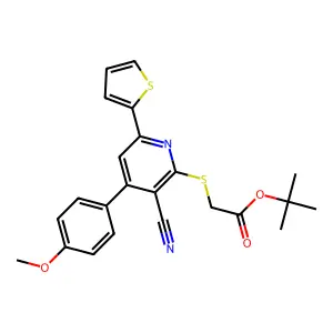 tert-butyl 2-[3-cyano-4-(4-methoxyphenyl)-6-thiophen-2-ylpyridin-2-yl]sulfanylacetate structure