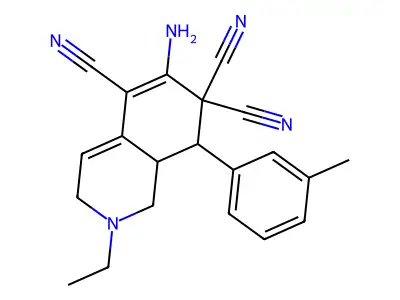 6-amino-2-ethyl-8-(3-methylphenyl)-2,3,8,8a-tetrahydroisoquinoline-5,7,7(1H)-tricarbonitrile structure