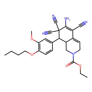 ethyl 6-amino-8-(4-butoxy-3-methoxyphenyl)-5,7,7-tricyano-1,3,8,8a-tetrahydroisoquinoline-2-carboxylate structure