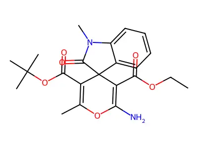 5-O'-tert-butyl 3-O'-ethyl 2'-amino-1,6'-dimethyl-2-oxospiro[indole-3,4'-pyran]-3',5'-dicarboxylate structure