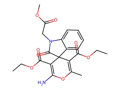 diethyl 2'-amino-1-(2-methoxy-2-oxoethyl)-6'-methyl-2-oxospiro[indole-3,4'-pyran]-3',5'-dicarboxylate structure
