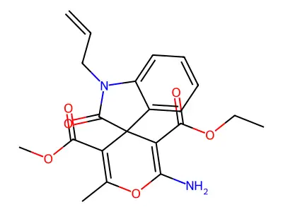 3-O'-ethyl 5-O'-methyl 2'-amino-6'-methyl-2-oxo-1-prop-2-enylspiro[indole-3,4'-pyran]-3',5'-dicarboxylate structure
