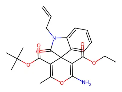 5-O'-tert-butyl 3-O'-ethyl 2'-amino-6'-methyl-2-oxo-1-prop-2-enylspiro[indole-3,4'-pyran]-3',5'-dicarboxylate structure