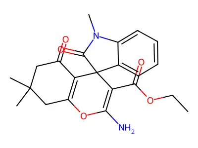 ethyl 2-amino-1',7,7-trimethyl-2',5-dioxospiro[6,8-dihydrochromene-4,3'-indole]-3-carboxylate structure