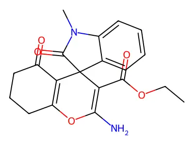 ethyl 2-amino-1'-methyl-2',5-dioxospiro[7,8-dihydro-6H-chromene-4,3'-indole]-3-carboxylate structure