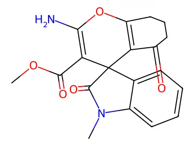 methyl 2-amino-1'-methyl-2',5-dioxospiro[7,8-dihydro-6H-chromene-4,3'-indole]-3-carboxylate structure