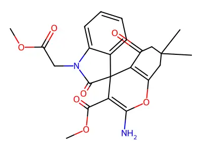 methyl 2-amino-1'-(2-methoxy-2-oxoethyl)-7,7-dimethyl-2',5-dioxospiro[6,8-dihydrochromene-4,3'-indole]-3-carboxylate structure