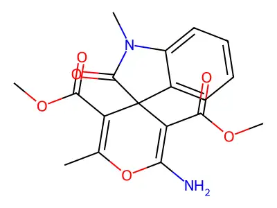 dimethyl 2'-amino-1,6'-dimethyl-2-oxospiro[indole-3,4'-pyran]-3',5'-dicarboxylate structure
