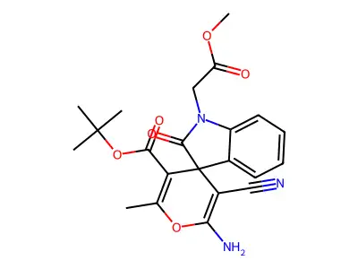 tert-butyl 6'-amino-5'-cyano-1-(2-methoxy-2-oxoethyl)-2'-methyl-2-oxospiro[indole-3,4'-pyran]-3'-carboxylate structure