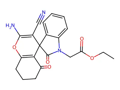 ethyl 2-(2-amino-3-cyano-2',5-dioxospiro[7,8-dihydro-6H-chromene-4,3'-indole]-1'-yl)acetate structure