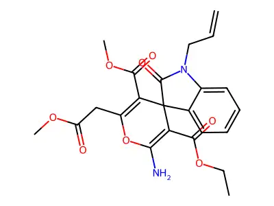 3-O'-ethyl 5-O'-methyl 2'-amino-6'-(2-methoxy-2-oxoethyl)-2-oxo-1-prop-2-enylspiro[indole-3,4'-pyran]-3',5'-dicarboxylate structure
