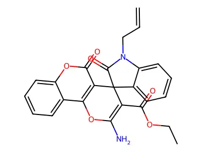 ethyl 2'-amino-2,5'-dioxo-1-prop-2-enylspiro[indole-3,4'-pyrano[3,2-c]chromene]-3'-carboxylate structure