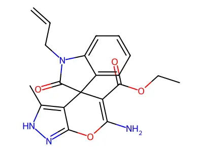 ethyl 1'-allyl-6-amino-3-methyl-2-oxo-1,1',3',4-tetrahydrospiro(pyrano[2,3-c]pyrazole-4,3'-[2'H]-indole)-5-carboxylate structure