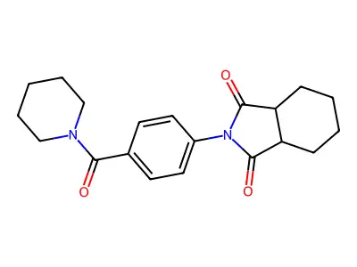 2-(4-(piperidine-1-carbonyl)phenyl)hexahydro-1H-isoindole-1,3(2H)-dione structure