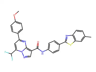 7-(difluoromethyl)-5-(4-methoxyphenyl)-N-[4-(6-methyl-1,3-benzothiazol-2-yl)phenyl]pyrazolo[1,5-a]pyrimidine-3-carboxamide structure