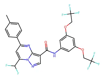 N-[3,5-bis(2,2,2-trifluoroethoxy)phenyl]-7-(difluoromethyl)-5-(4-methylphenyl)pyrazolo[1,5-a]pyrimidine-3-carboxamide structure