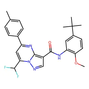 N-(5-tert-butyl-2-methoxyphenyl)-7-(difluoromethyl)-5-(4-methylphenyl)pyrazolo[1,5-a]pyrimidine-3-carboxamide structure