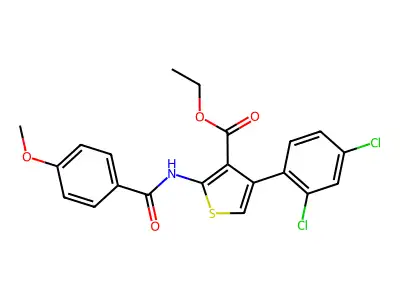 Ethyl 4-(2,4-dichlorophenyl)-2-[(4-methoxybenzoyl)amino]-3-thiophenecarboxylate structure