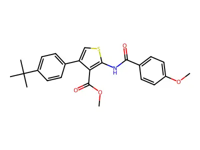 methyl 4-(4-(tert-butyl)phenyl)-2-(4-methoxybenzamido)thiophene-3-carboxylate structure