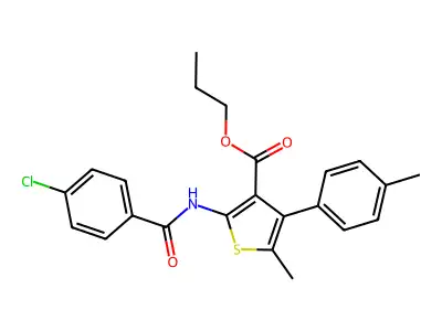 propyl 2-[(4-chlorobenzoyl)amino]-5-methyl-4-(4-methylphenyl)-3-thiophenecarboxylate structure