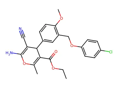 ethyl 6-amino-4-{3-[(4-chlorophenoxy)methyl]-4-methoxyphenyl}-5-cyano-2-methyl-4H-pyran-3-carboxylate structure