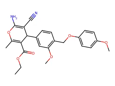 ethyl 6-amino-5-cyano-4-{3-methoxy-4-[(4-methoxyphenoxy)methyl]phenyl}-2-methyl-4H-pyran-3-carboxylate structure