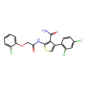 2-[[2-(2-chlorophenoxy)acetyl]amino]-4-(2,4-dichlorophenyl)thiophene-3-carboxamide structure