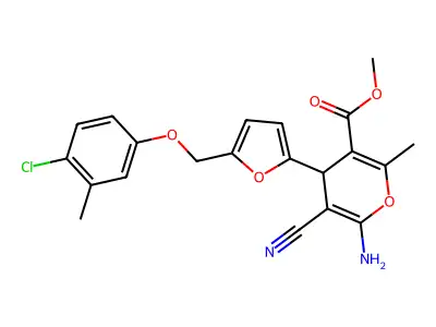 methyl 6-amino-4-{5-[(4-chloro-3-methylphenoxy)methyl]-2-furyl}-5-cyano-2-methyl-4H-pyran-3-carboxylate structure