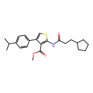 methyl 2-[(3-cyclopentylpropanoyl)amino]-4-(4-isopropylphenyl)-3-thiophenecarboxylate structure