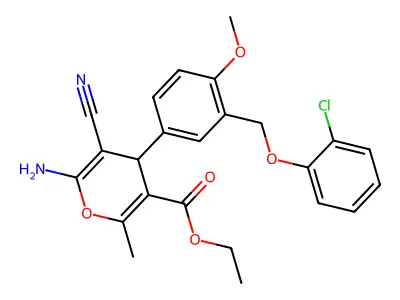 ethyl 6-amino-4-{3-[(2-chlorophenoxy)methyl]-4-methoxyphenyl}-5-cyano-2-methyl-4H-pyran-3-carboxylate structure