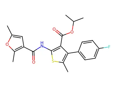 isopropyl 2-(2,5-dimethylfuran-3-carboxamido)-4-(4-fluorophenyl)-5-methylthiophene-3-carboxylate structure