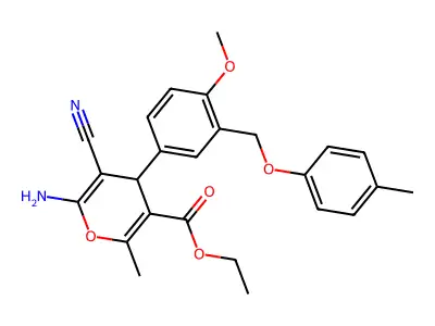 ethyl 6-amino-5-cyano-4-{4-methoxy-3-[(4-methylphenoxy)methyl]phenyl}-2-methyl-4H-pyran-3-carboxylate structure