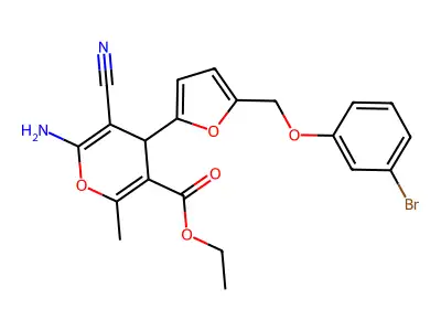 ethyl 6-amino-4-{5-[(3-bromophenoxy)methyl]-2-furyl}-5-cyano-2-methyl-4H-pyran-3-carboxylate structure