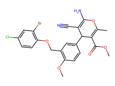 methyl 6-amino-4-{3-[(2-bromo-4-chlorophenoxy)methyl]-4-methoxyphenyl}-5-cyano-2-methyl-4H-pyran-3-carboxylate structure