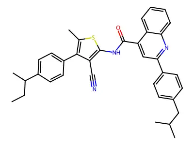 N-[4-(4-butan-2-ylphenyl)-3-cyano-5-methylthiophen-2-yl]-2-[4-(2-methylpropyl)phenyl]quinoline-4-carboxamide structure