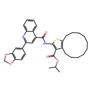 isopropyl 2-({[2-(1,3-benzodioxol-5-yl)-4-quinolinyl]carbonyl}amino)-4,5,6,7,8,9,10,11,12,13-decahydrocyclododeca[b]thiophene-3-carboxylate structure