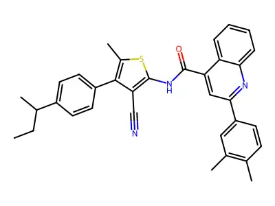 N-[4-(4-butan-2-ylphenyl)-3-cyano-5-methylthiophen-2-yl]-2-(3,4-dimethylphenyl)quinoline-4-carboxamide structure