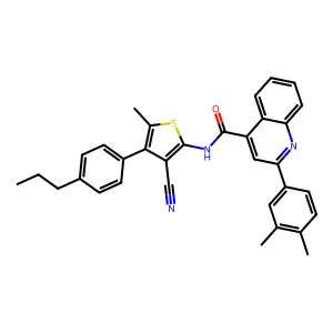 N-[3-cyano-5-methyl-4-(4-propylphenyl)thiophen-2-yl]-2-(3,4-dimethylphenyl)quinoline-4-carboxamide structure