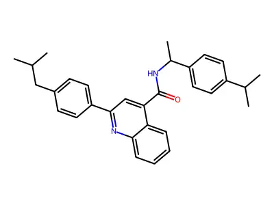 2-[4-(2-methylpropyl)phenyl]-N-[1-(4-propan-2-ylphenyl)ethyl]quinoline-4-carboxamide structure