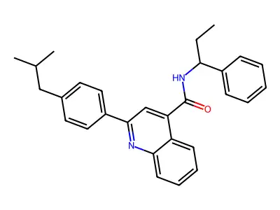 2-[4-(2-methylpropyl)phenyl]-N-(1-phenylpropyl)quinoline-4-carboxamide structure