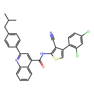 N-[3-cyano-4-(2,4-dichlorophenyl)thiophen-2-yl]-2-[4-(2-methylpropyl)phenyl]quinoline-4-carboxamide structure