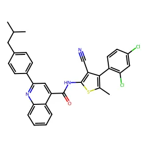 N-[3-cyano-4-(2,4-dichlorophenyl)-5-methylthiophen-2-yl]-2-[4-(2-methylpropyl)phenyl]quinoline-4-carboxamide structure