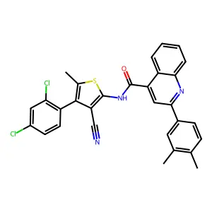 N-[3-cyano-4-(2,4-dichlorophenyl)-5-methylthiophen-2-yl]-2-(3,4-dimethylphenyl)quinoline-4-carboxamide structure
