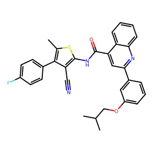 N-[3-cyano-4-(4-fluorophenyl)-5-methylthiophen-2-yl]-2-[3-(2-methylpropoxy)phenyl]quinoline-4-carboxamide structure
