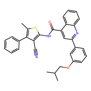 N-(3-cyano-5-methyl-4-phenylthiophen-2-yl)-2-[3-(2-methylpropoxy)phenyl]quinoline-4-carboxamide structure