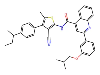 N-[4-(4-butan-2-ylphenyl)-3-cyano-5-methylthiophen-2-yl]-2-[3-(2-methylpropoxy)phenyl]quinoline-4-carboxamide structure