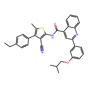 N-[3-cyano-4-(4-ethylphenyl)-5-methylthiophen-2-yl]-2-[3-(2-methylpropoxy)phenyl]quinoline-4-carboxamide structure