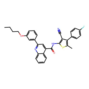2-(3-butoxyphenyl)-N-[3-cyano-4-(4-fluorophenyl)-5-methylthiophen-2-yl]quinoline-4-carboxamide structure